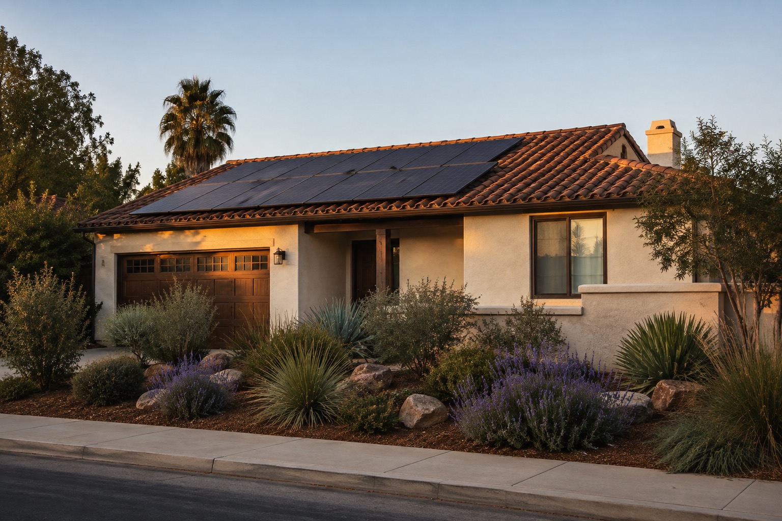 Illustration of a Southern California home with rooftop solar panels